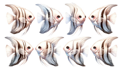 set of watercolor cute Angelfish isolated on transparent background