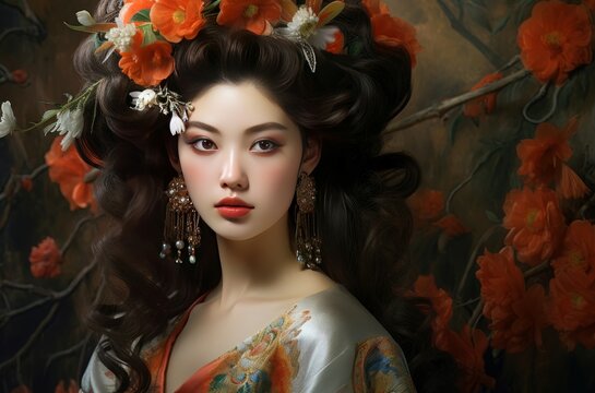 Sophisticated Luxury asian portrait. Young lady. Generate Ai