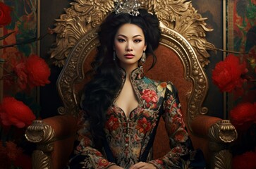 Obraz premium Opulent Luxury asian portrait. Young lady. Generate Ai