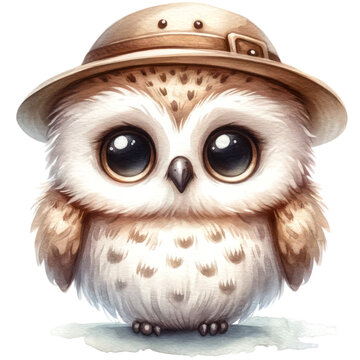 watercolor cute safari owl  isolated on transparent background