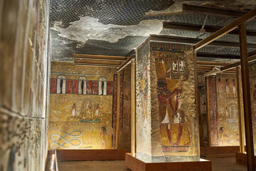 King Seti tomb at the Valley of Kings .Luxor . Egypt. Hieroglyphics in King Seti tomb.wall reliefs...