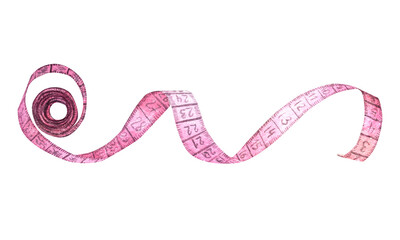 Watercolor illustration of sewing measuring tape for tailors for measurements.