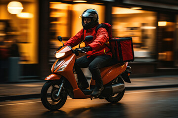 Fototapeta na wymiar Delivery man, courier moto scooter driver