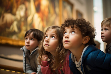 Fototapeta premium Generative AI technology picture people have art day visiting museum paintings gallery