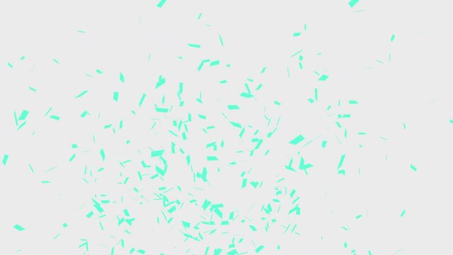 Falling Cyan Confetti on white, green and alpha matte background, holiday and festive fun concept