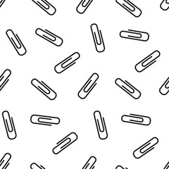 Black line paper clip on white background. Vector seamless pattern. Best for textile, wallpapers, wrapping paper, package and web design.
