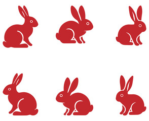 ウサギのアイコンセット 赤