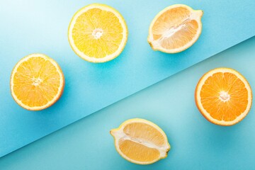 top view cut oranges lemon