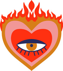 Mexico sacred heart vintage tattoo. Mexican decoration, Christian religion God heart spiritual tattoo or vector patch. Latin America culture love symbol with flame and eye