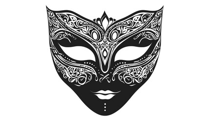 Black and White Carnival Mask for Masquerade Isolated on a White Background. Bohemian Festive Masks. Adult Coloring Pages. Doodle Illustration. Boho Chic Style.