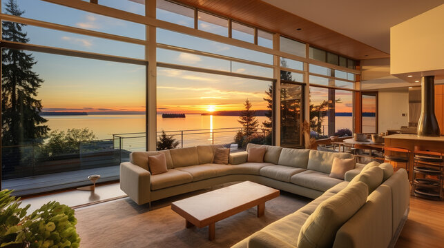 Spacious coastal residence in the Pacific with ocean views, a welcoming front porch, and a lengthy paved driveway.