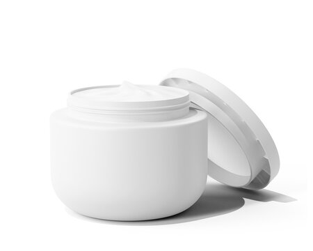 Blank white Plastic Cosmetic Cream Jar isolated on transparent background, prepared for mockup, 3D render.