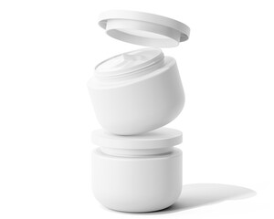 Blank white Plastic Cosmetic Cream Jar isolated on transparent background, prepared for mockup, 3D render.