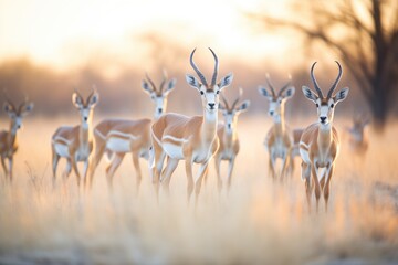impala herd on alert during golden hour - obrazy, fototapety, plakaty