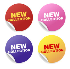 A new collection. A round sticker with a message
 about the offer of receipt of a new product. Vector.
