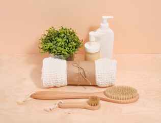 Bathroom accessories and ecological bathing products. Personal hygiene and spa.