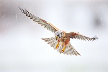 kestrel mid-flight with prey in sight