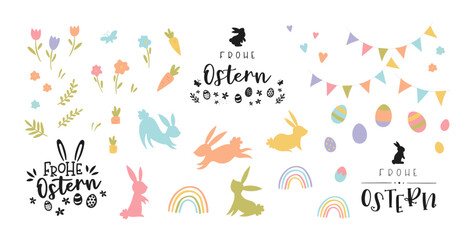 Collection of lovely hand drawn easter designs with text in german 