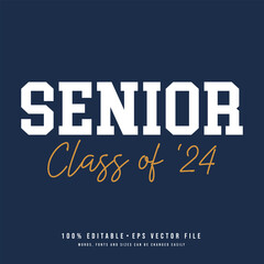 Fototapeta na wymiar Typography Class of 2024 for greeting, invitation card. Text for graduation design, congratulation event, T-shirt, party, high school or college graduate.