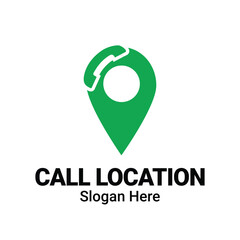 Green Call Reciever Location Logo Design. Phone Reciever Icon Logo With Pin Point Illustration Vector Template Element. Customer Help Service Pointer Map Location.