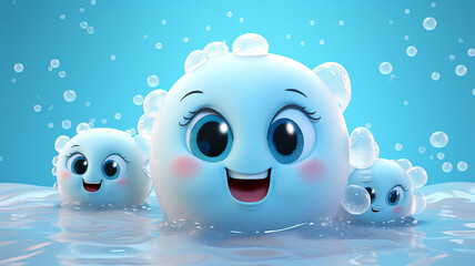 Obraz premium funny emotional cartoon with a smile and eyes image character hygiene soap or shampoo for children