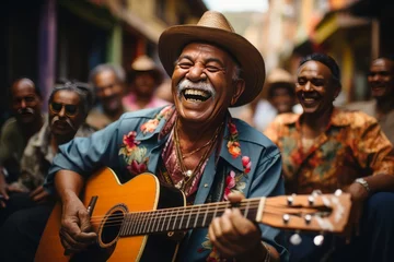 Photo sur Plexiglas Brésil A group of elderly men having fun at a street music festival generated AI