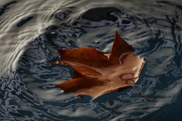 Beautiful autumn leaves fell into the water in the autumn rain