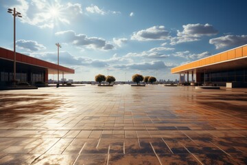 Empty parking lot near supermarket generated AI