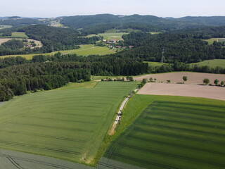 Aerial view of Bavaria, Germany, with forests and fields