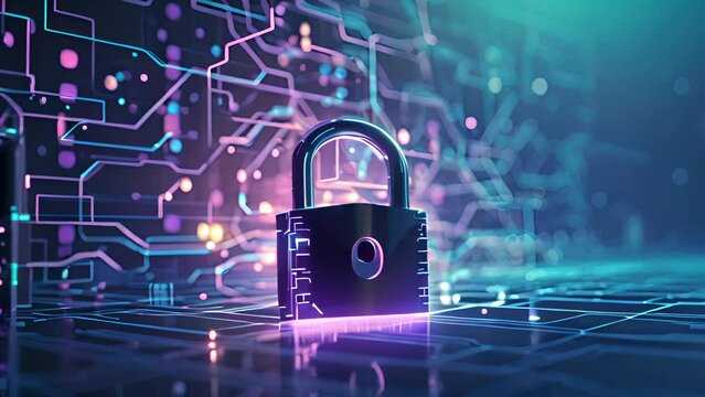 Cyber security concept with digital lock.
