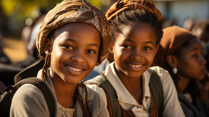 Fototapeta premium Two Beautiful African School Girls - Education for Africa Symbol