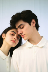 Portrait of a young couple in love embracing each other in the studio.