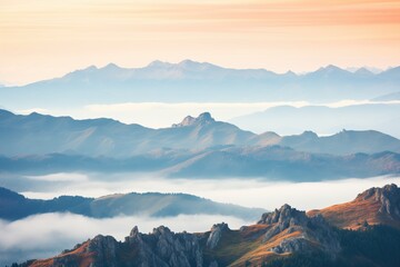 misty mountain range with peaks visible above fog