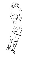 voleyball player holding a ball line art iustration
