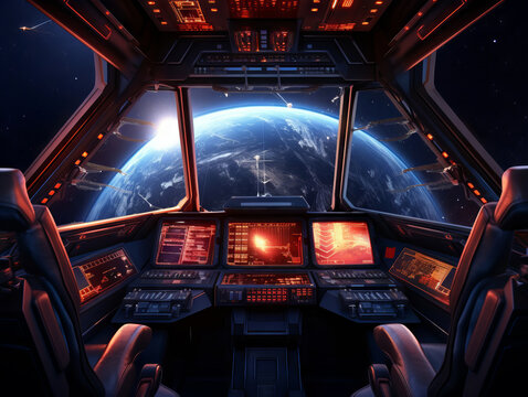 View from spaceship cockpit