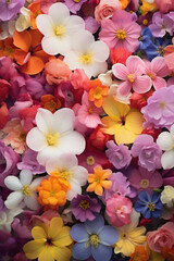 Colorful flowers background. Top view of colorful spring flowers background.