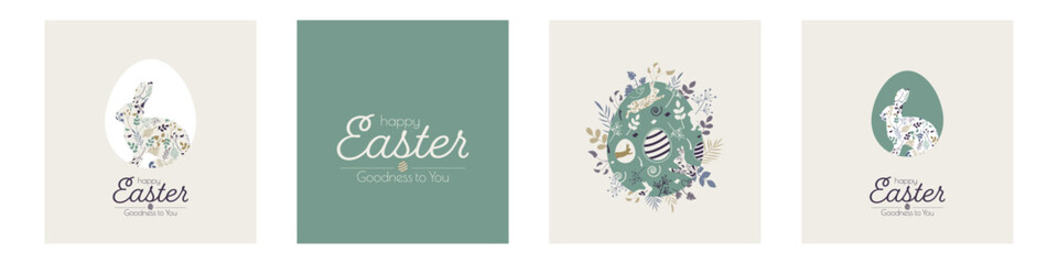Happy Easter card set. Modern design in pastel colors. - obrazy, fototapety, plakaty