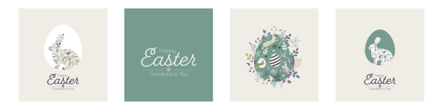 Happy Easter card set. Modern design in pastel colors.