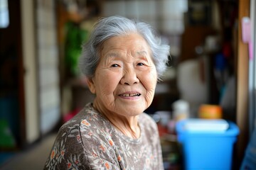 和風の家に暮らす日本の笑顔のおばあちゃん（田舎・終活・実家）