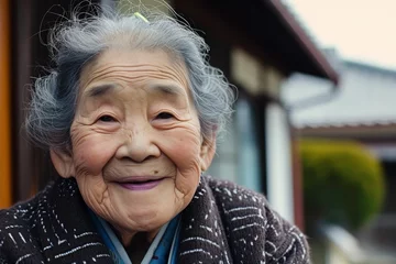 Tuinposter 和風の家に暮らす日本の笑顔のおばあちゃん（田舎・終活・実家） © Maki_Japan