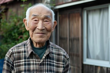 和風の家に暮らす日本の笑顔のおじいちゃん（田舎・終活・実家）