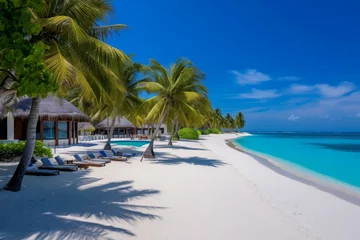 Gordijnen Picturesque Maldives ocean beach. Tropical paradise. Generate Ai © juliars