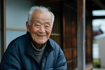 和風の家に暮らす日本の笑顔のおじいちゃん（田舎・終活・実家） - obrazy, fototapety, plakaty