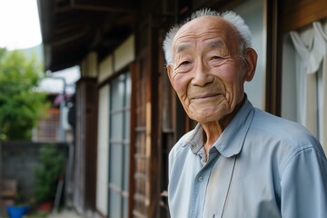 和風の家に暮らす日本の笑顔のおじいちゃん（田舎・終活・実家）