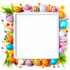 Happy Easter concept frame with colorful easter elements - ai generative