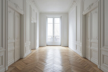 Contemporary Hallway with Parquet Flooring