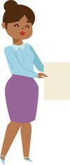 Fototapeta premium African American businesswoman presenting with paper. Confident female office worker in formal attire. Professional presentation and corporate environment vector illustration.