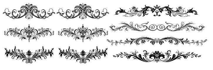 Hand drawn calligraphic dividers. Swirl victorian borders. - obrazy, fototapety, plakaty