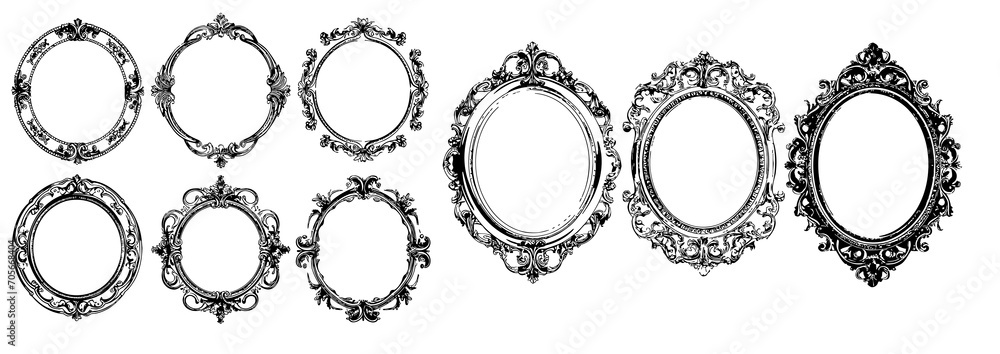 Poster collection of round decorative border frames with clear background