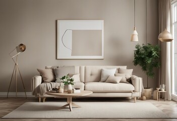 Scandinavian style living room interior mock up modern living room interior background beige sofa